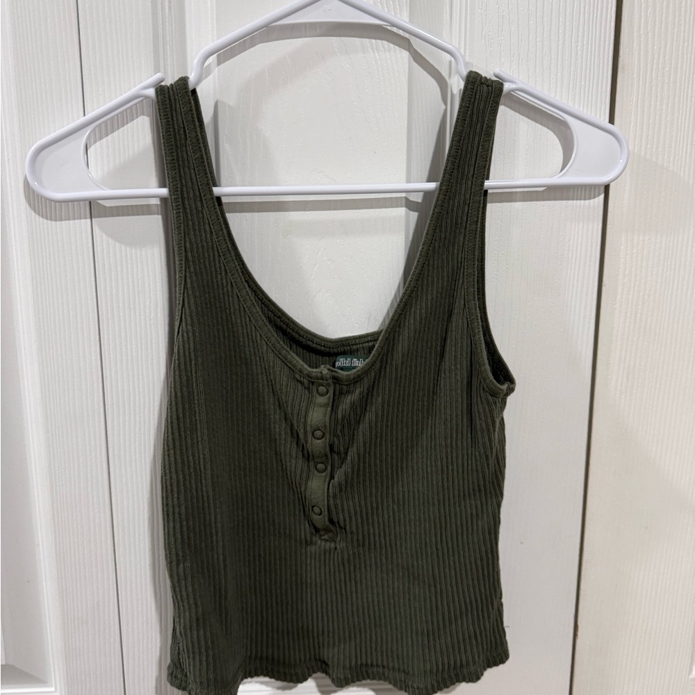 Wild Fable Green Ribbed Buttoned Crop Tank